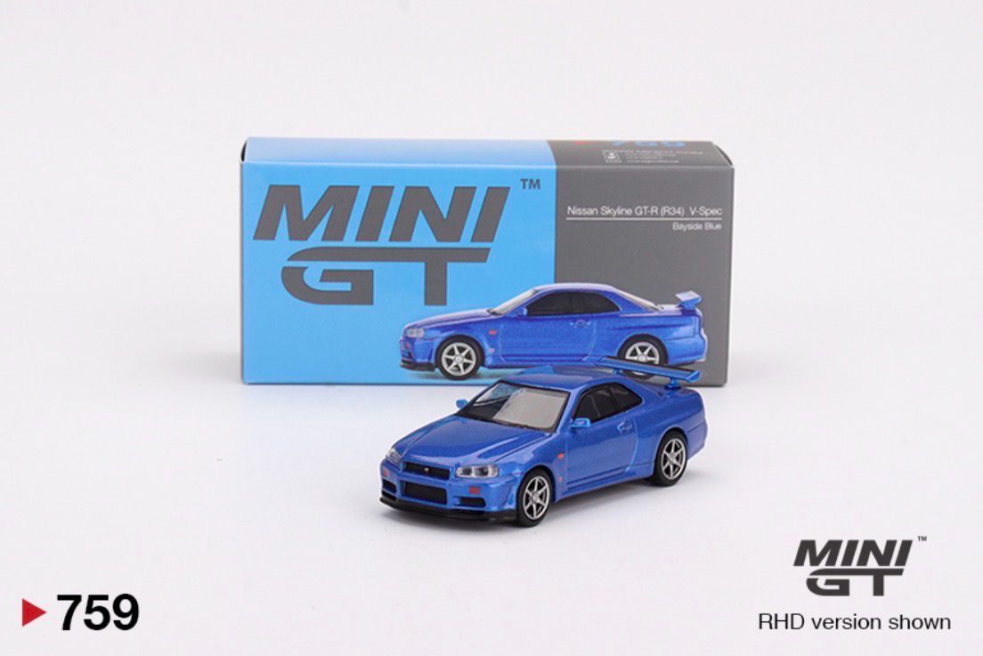 #759 MINI GT Nissan Skyline GT-R (R34) V-Spec Bayside Blue #759 MINI GT Nissan Skyline GT-R (R34) V-Spec Bayside Blue