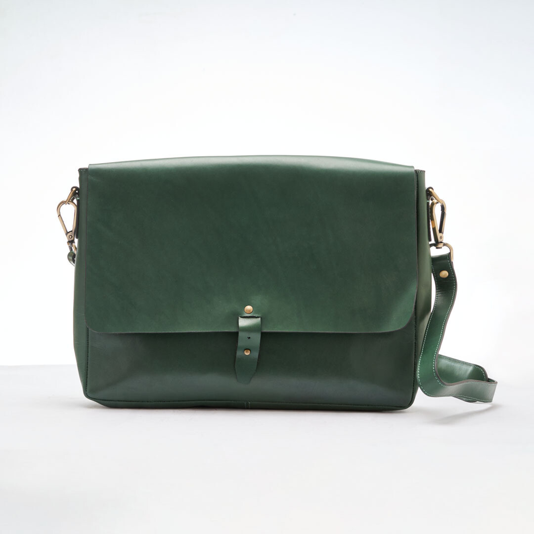 Leather Cross Laptop bag " Green "