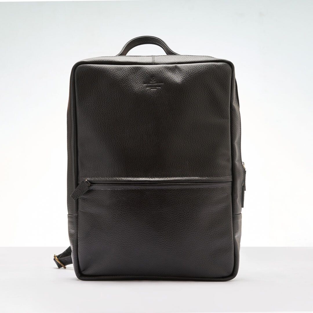 Leather Laptop Backpack  " Black "