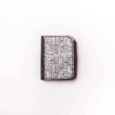 Printed leather wallet " abstract faces baby blue "