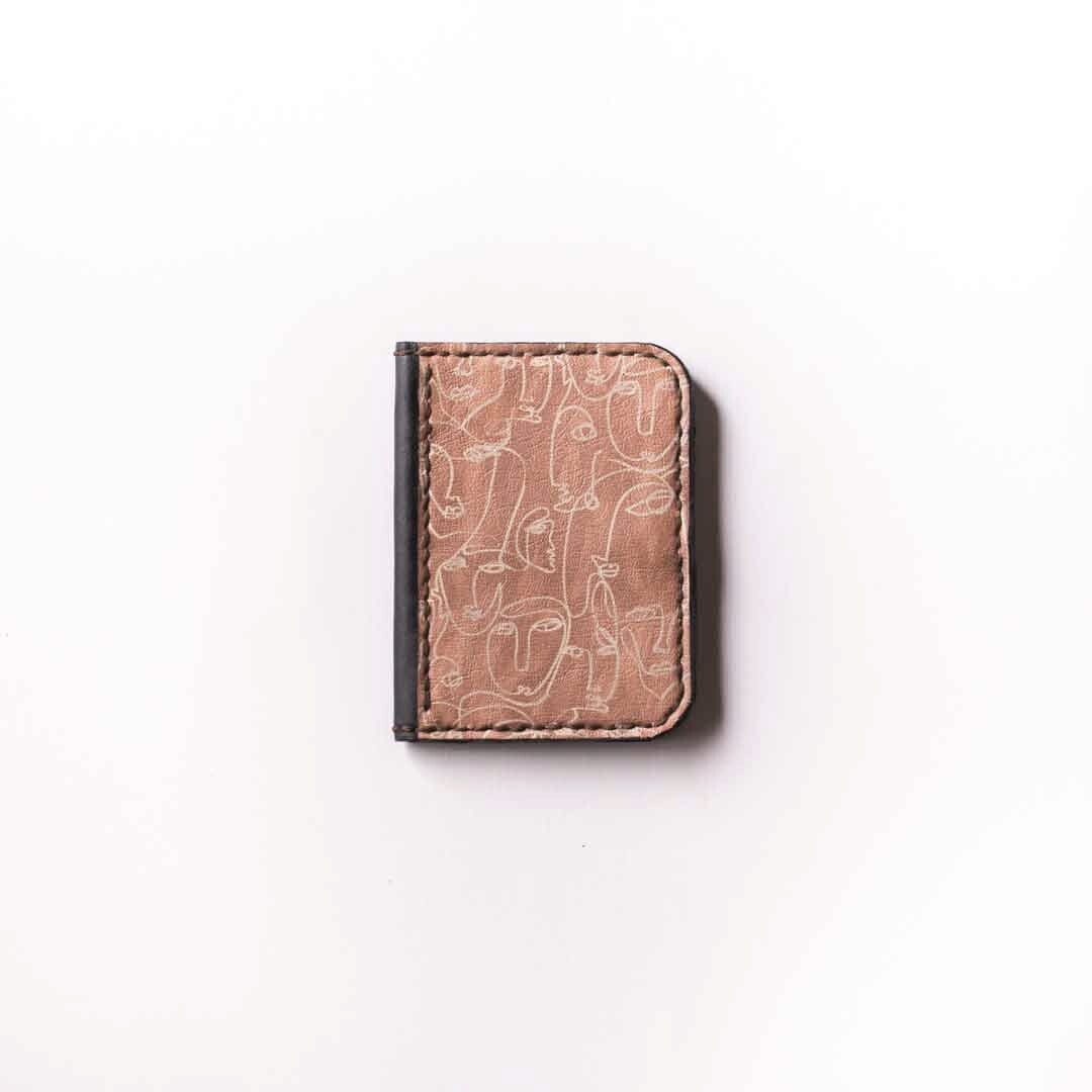 Printed leather wallet "abstract faces Cashmer"