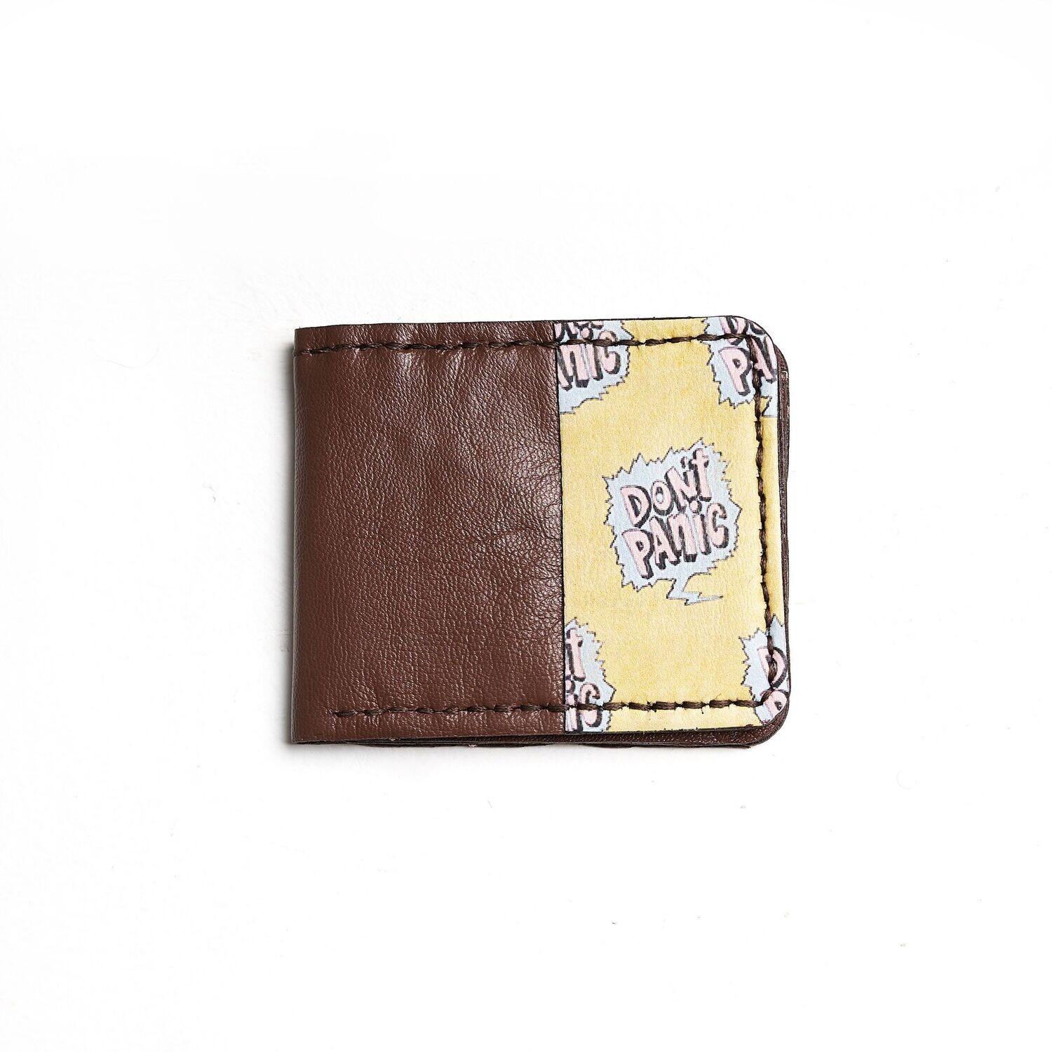 Printed leather wallet " Don't panik "