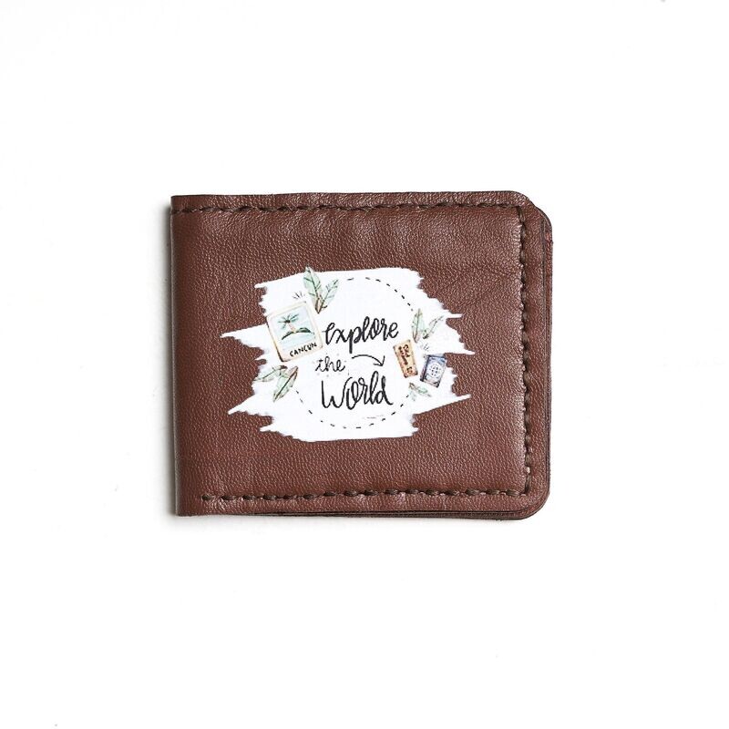 Printed leather wallet " Explore the world "