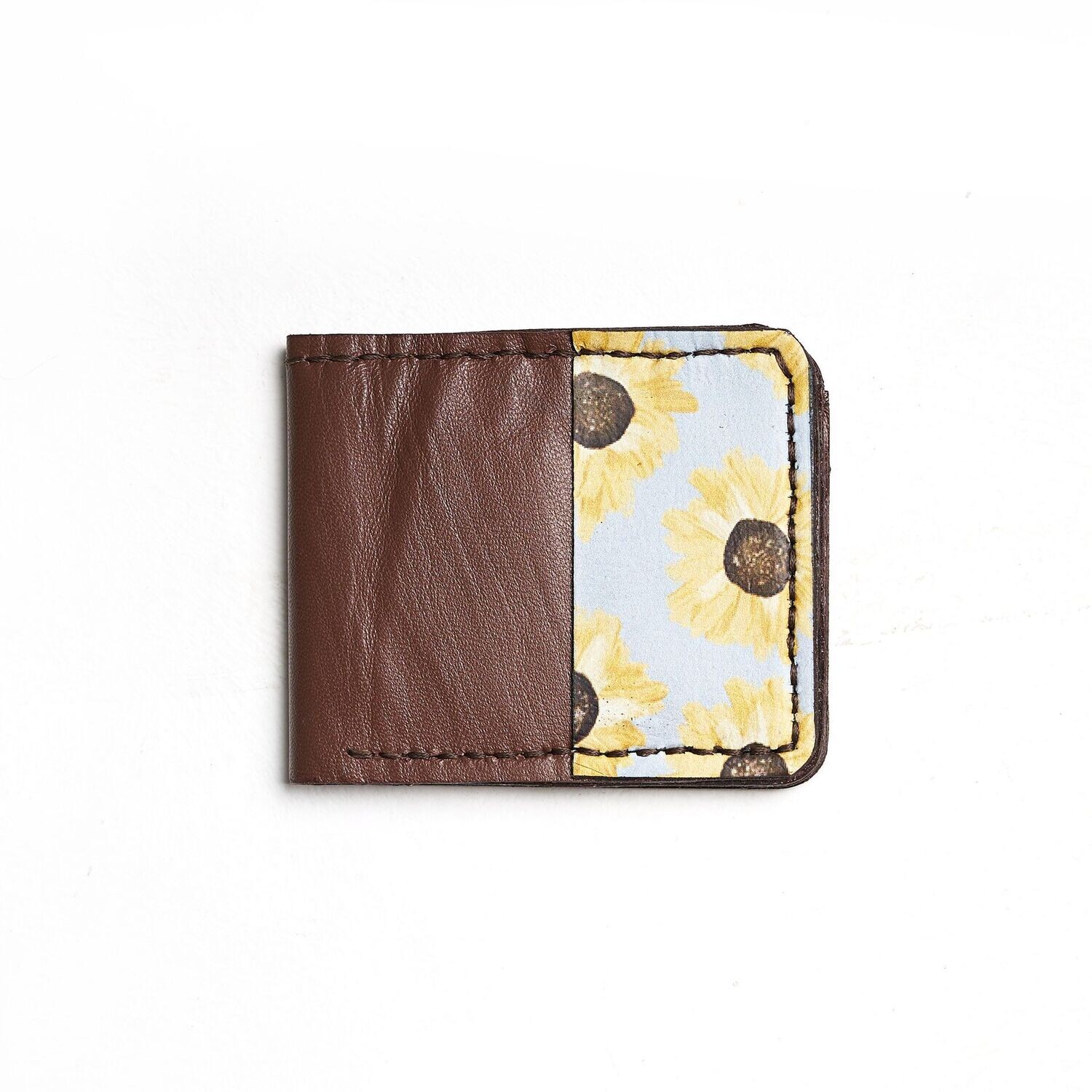 Printed leather wallet " Sunflower pattern "