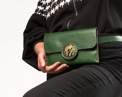 Waist bag with designed brass accessory  " Green "