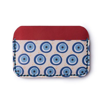 Printed Leather Card Holder - RED