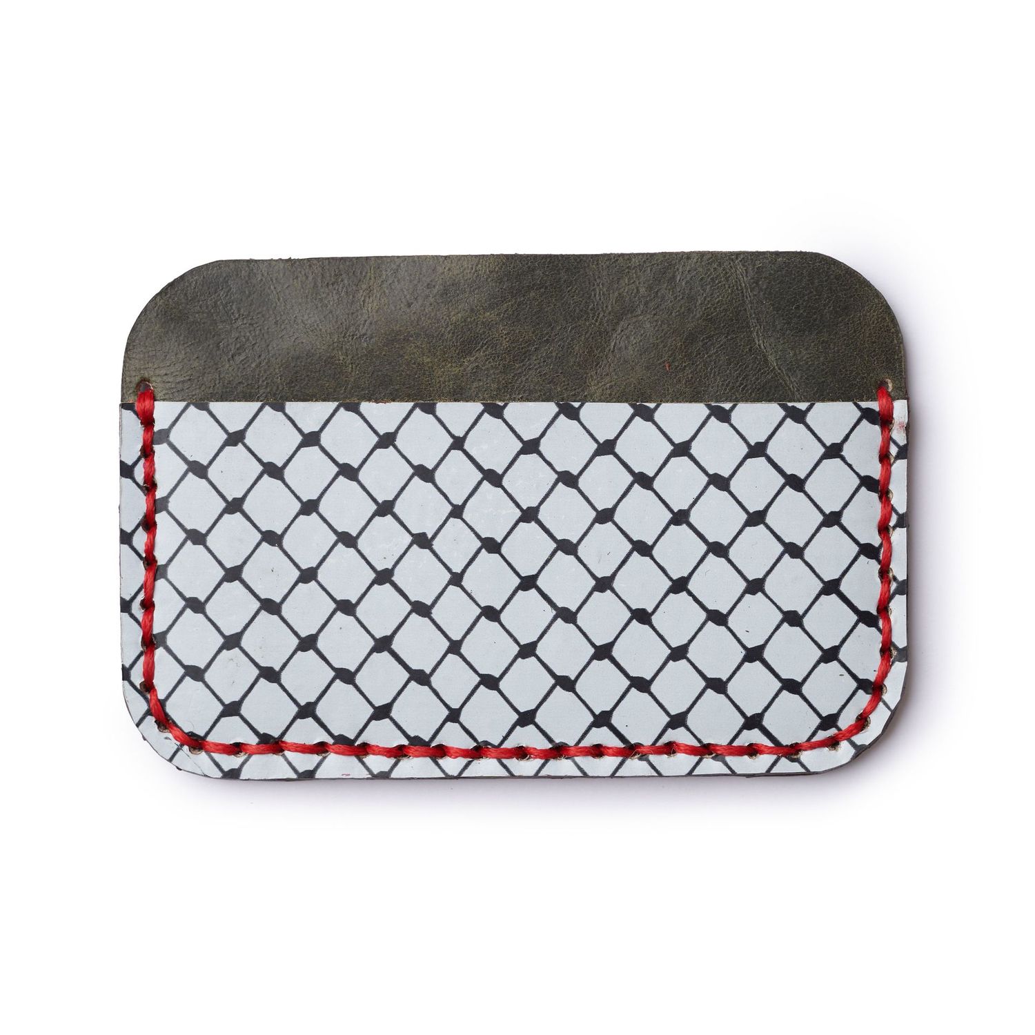 Printed Leather Card Holder - Olive