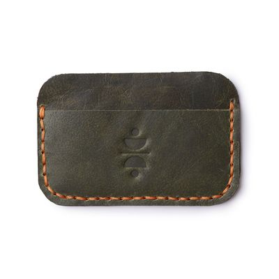Plain Leather Card Holder - Olive