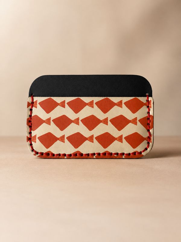 Printed Leather Card Holder - Black