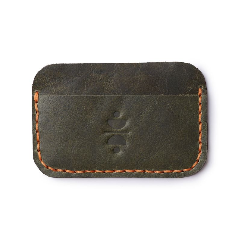 Plain Leather Card Holder - Olive