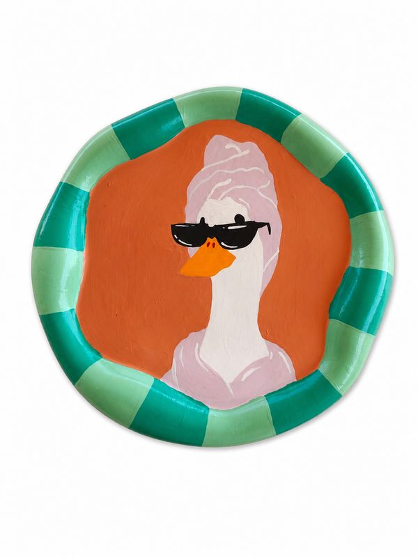 The Hand-Painted Spa Duck Concrete Plate
