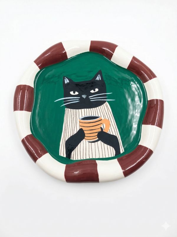 The Hand-Painted Coffee Cat Plate