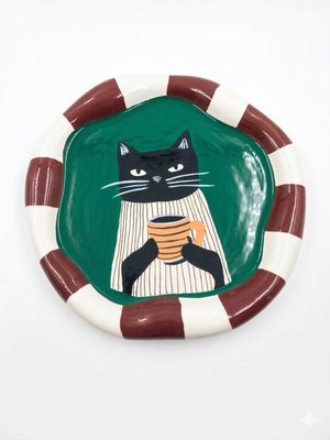 The Hand-Painted Coffee Cat Plate