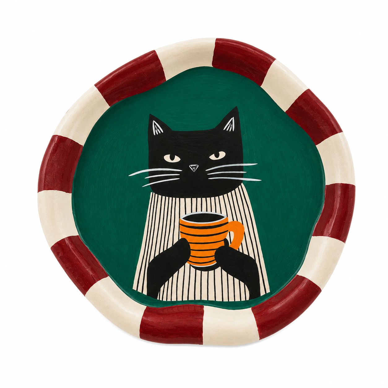 The Hand-Painted Coffee Cat Concrete Plate