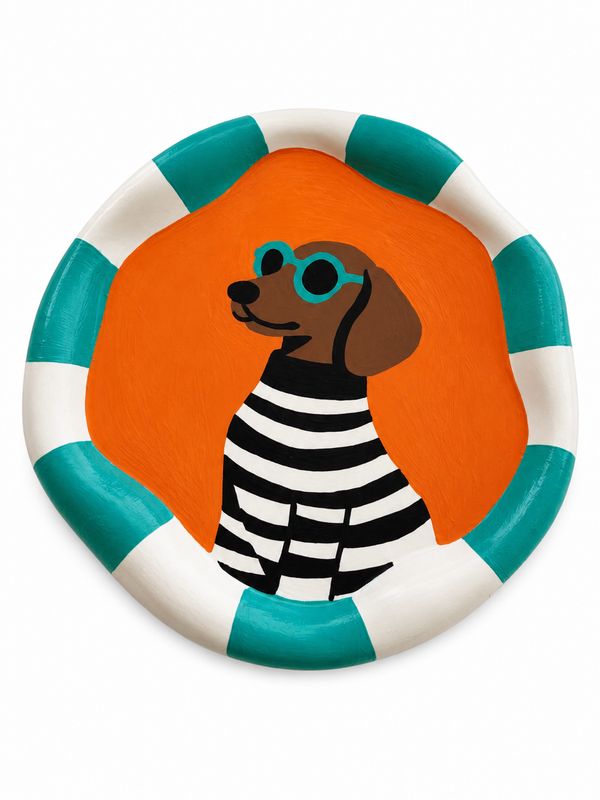 The Hand-Painted Cool Dog Concrete Plate