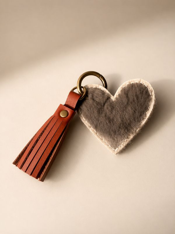 Stella Leather Tassel Charm ( Heart - Brown )