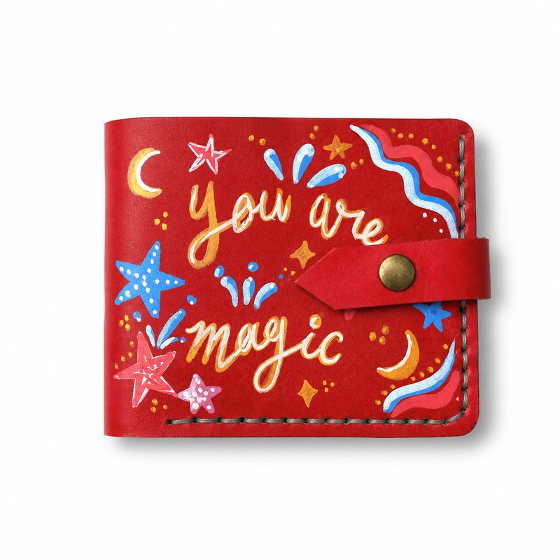 Hand-Painted Red Wallet from genuine leather