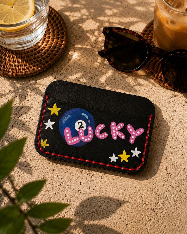 Hand-Painted Black Cardholder from genuine leather