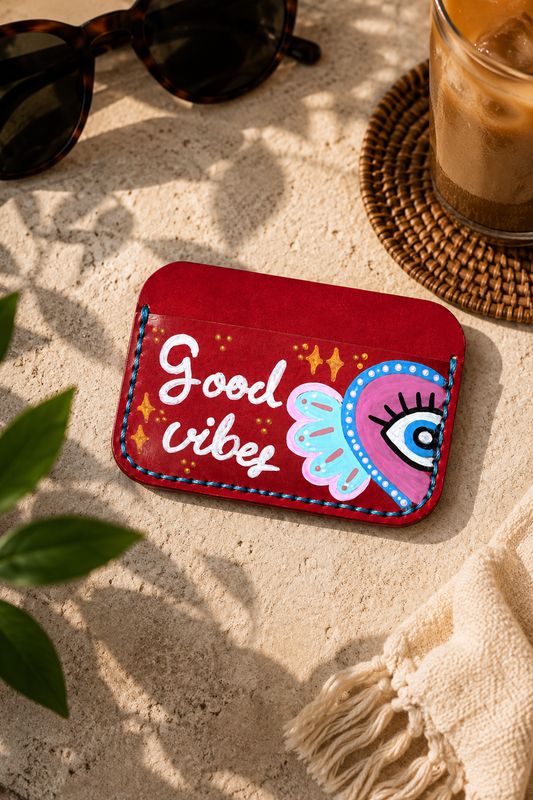 Hand-Painted Red Cardholder from genuine leather