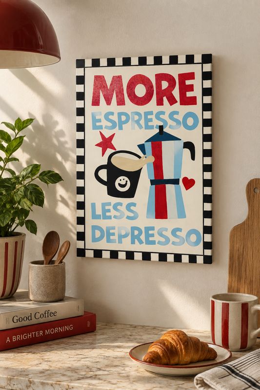 More Espresso, Less Depresso hand-painted Artwork