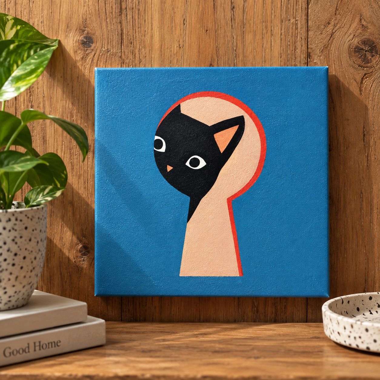 Curious Cat Hand-Painted Artwork