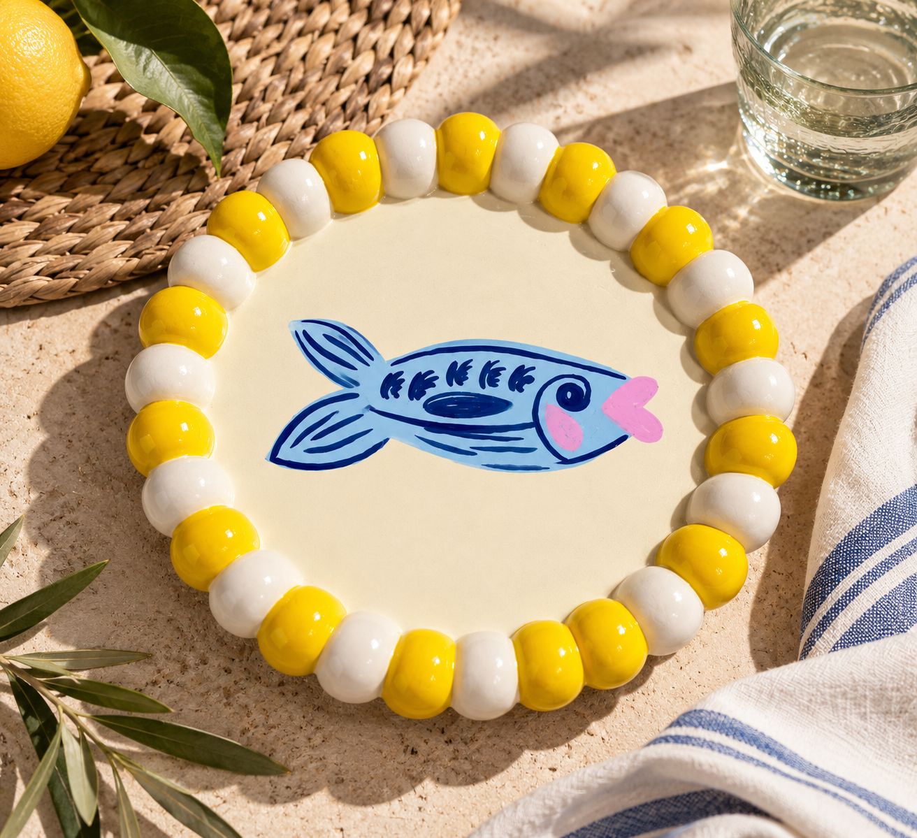 Coral Fish Hand-Painted Concrete Plate