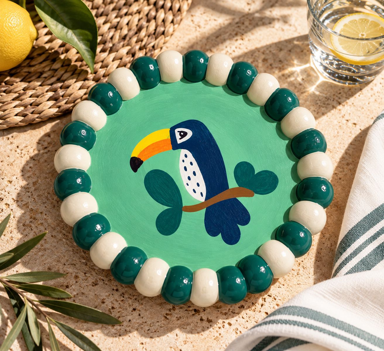 Sunny Toucan Hand-Painted Concrete Plate