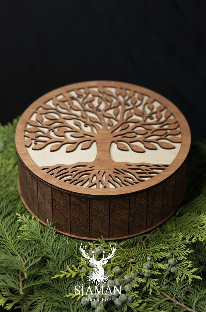 Boîte ronde Arbre de vie 22 cm