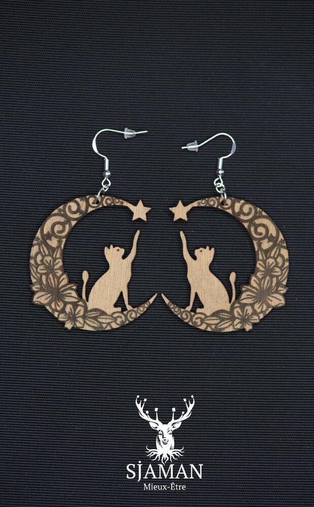 Boucles d'oreilles Chat Lune