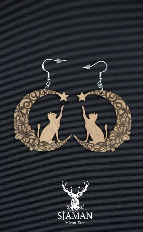 Boucles d'oreilles Chat Lune