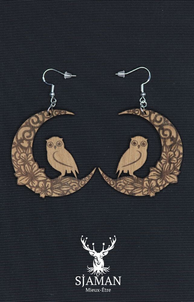 Boucles d'oreilles Hibou Lune