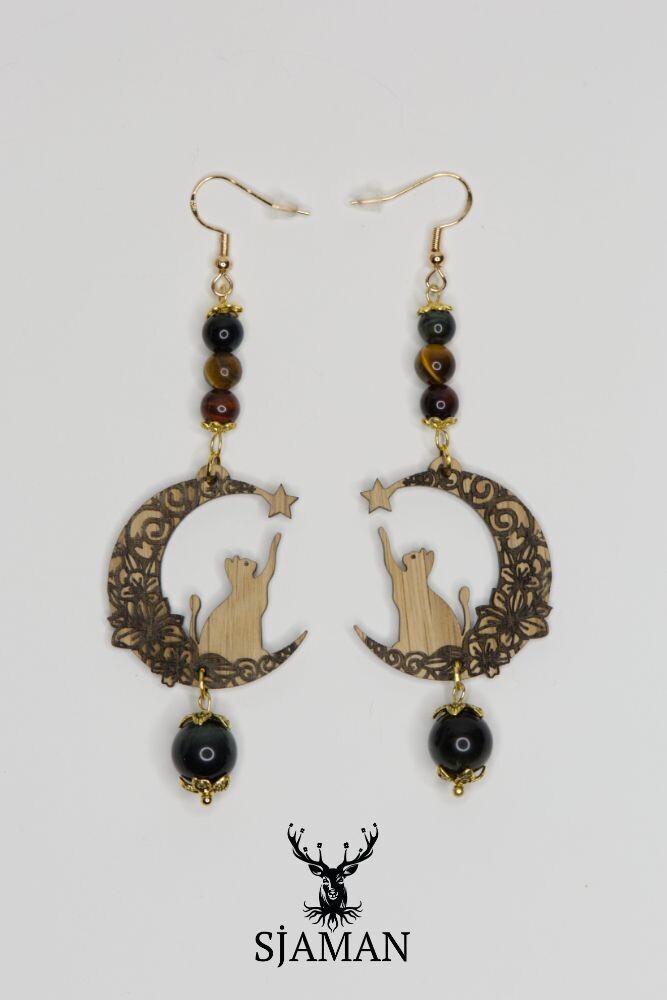 Boucles d'oreilles Chat sur la Lune