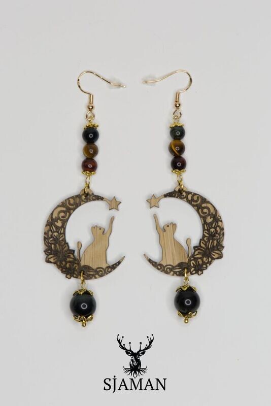 Boucles d'oreilles Chat sur la Lune