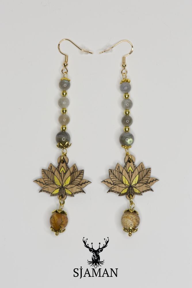 Boucles d'oreilles Lotus Labradorite et Jaspe Paysage