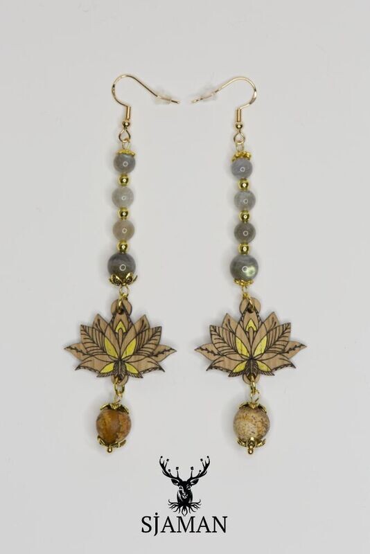 Boucles d'oreilles Lotus Labradorite et Jaspe Paysage