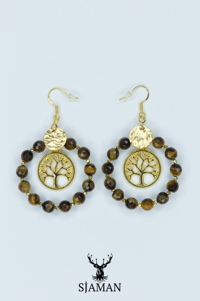 Boucles d'oreilles Arbre de Vie et Oeil de Tigre