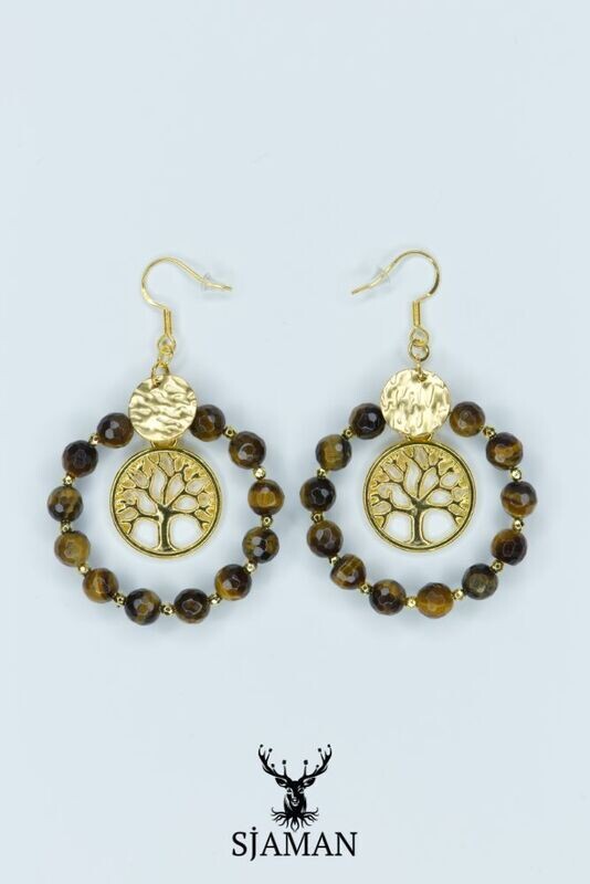 Boucles d'oreilles Arbre de Vie et Oeil de Tigre