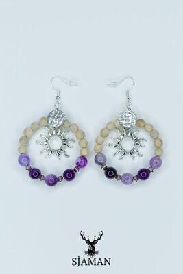 Boucles d'oreilles Soleil - Agate Violette et Bois de Camphre