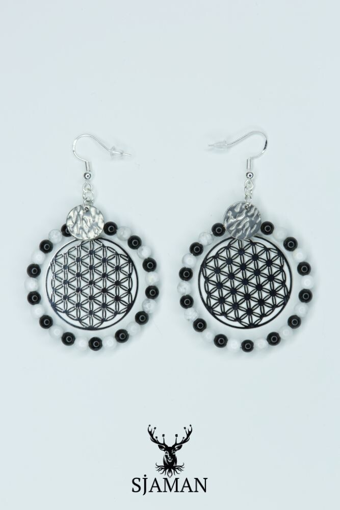 Boucles d'oreilles Fleur de vie - Howlite et Oeil céleste