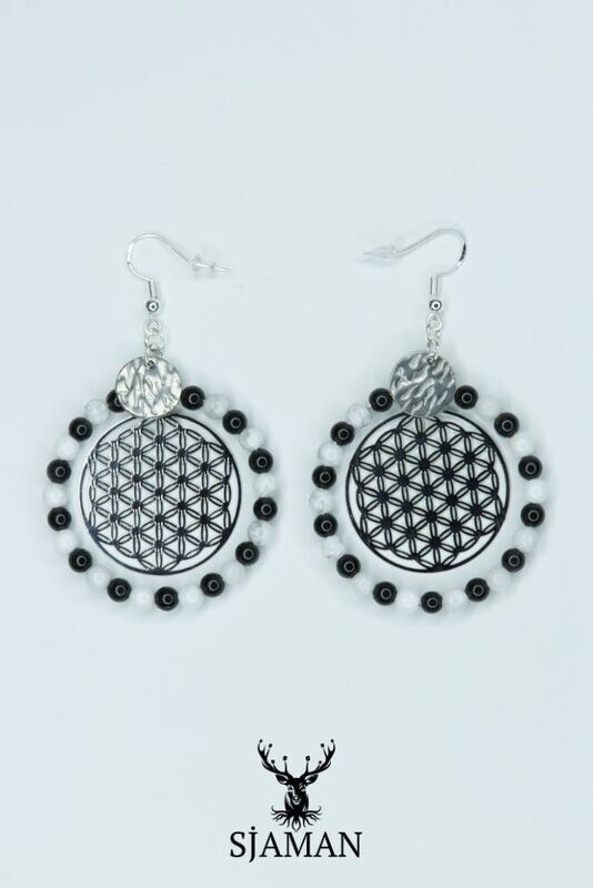 Boucles d'oreilles Fleur de vie - Howlite et Oeil céleste