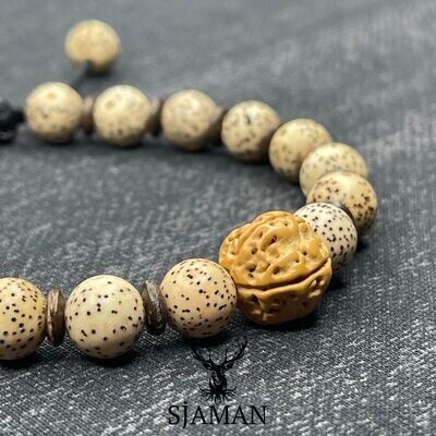 Bracelet graines de Bohdi naturelles et Lotus 8 mm