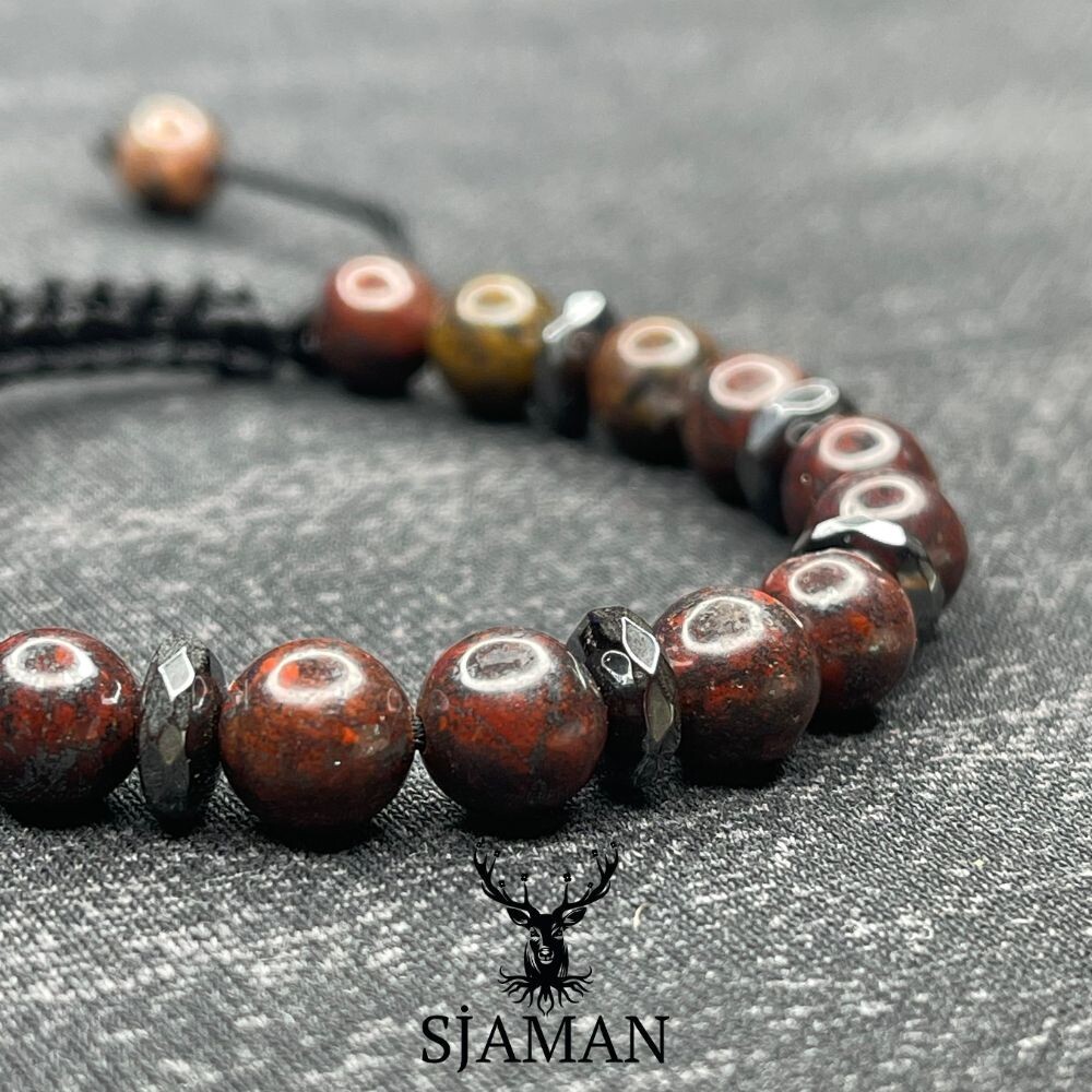 Bracelet "Protecteur Suprême" Jaspe Arc-en-Ciel 8 mm et Hématite