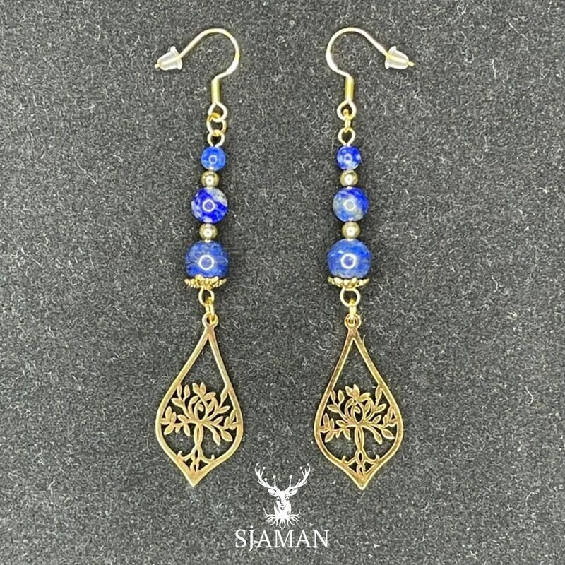 Boucles d'oreilles Lapis Lazuli et Arbre de vie