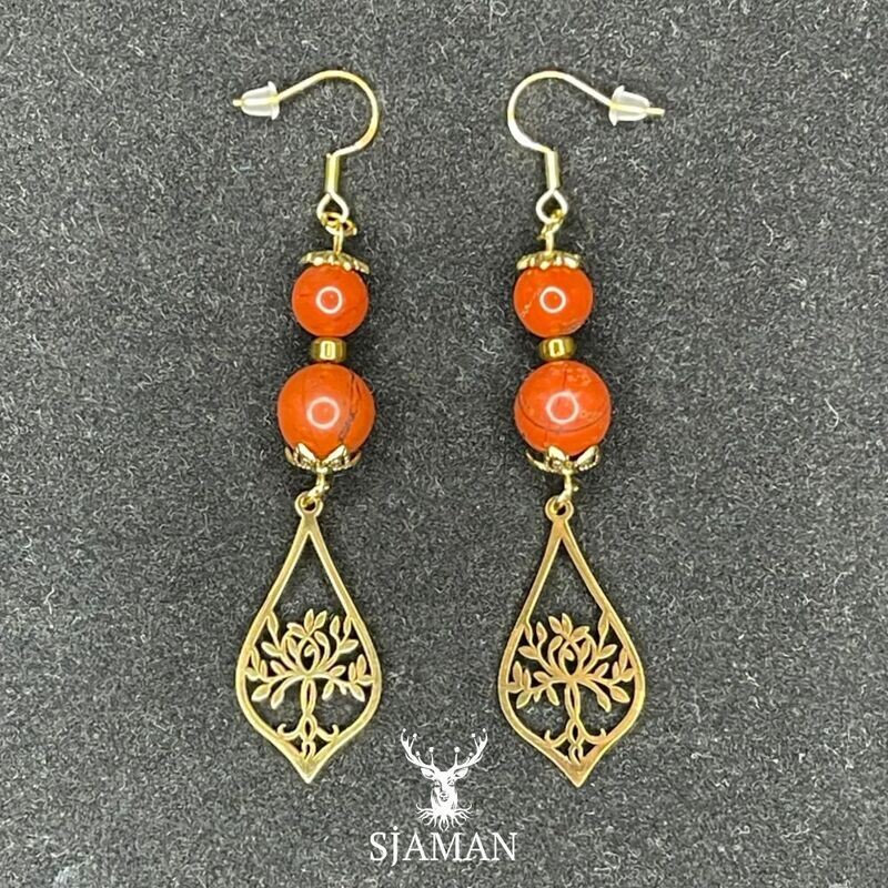 Boucles d'oreilles Jaspe Rouge et Arbre de vie
