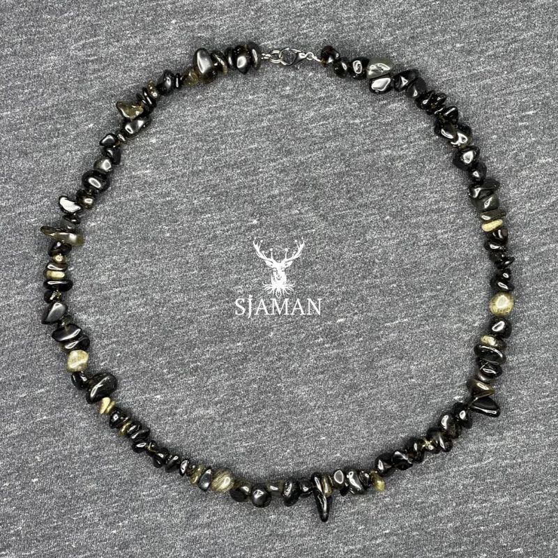 Collier baroque en Obsidienne dorée