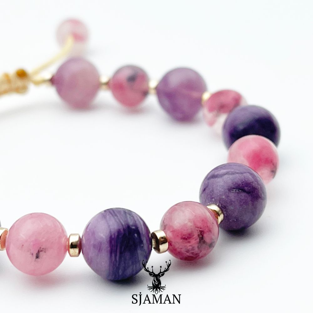 Bracelet Sugilite et Rhodonite sur Quartz
