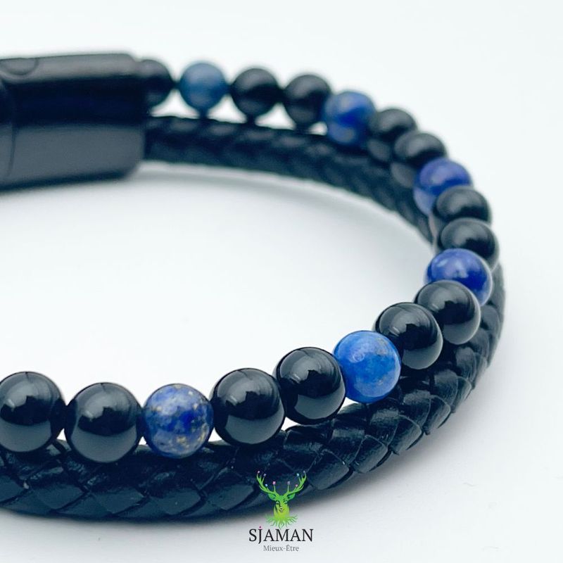 Bracelet cuir Lapis Lazuli Onyx