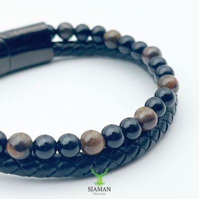 Bracelet cuir Oeil de Tigre Onyx