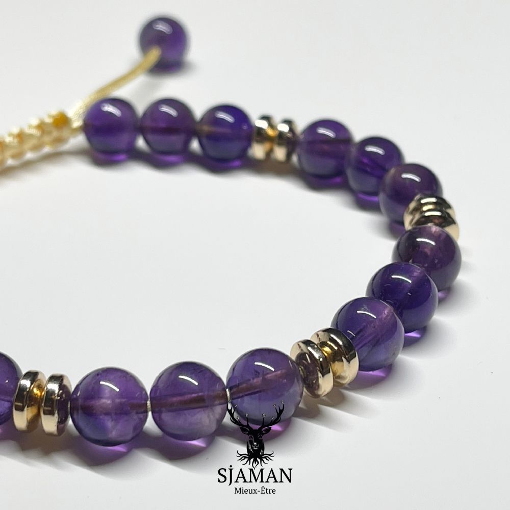 Bracelet Améthyste et Hématite dorée 8 mm Bracelet Améthyste et Hématite dorée 8 mm