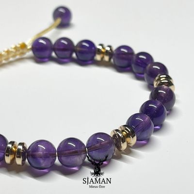 Bracelet Améthyste et Hématite dorée 8 mm